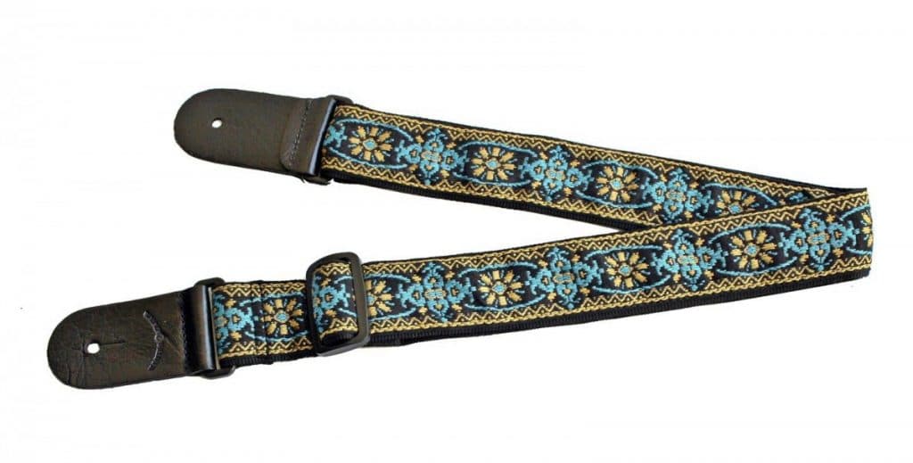 Walker & Williams H-01 Vintage Series Blue Woodstock Woven Hippie Guitar Strap with Leather Ends | SKU: WW-H01-WOV