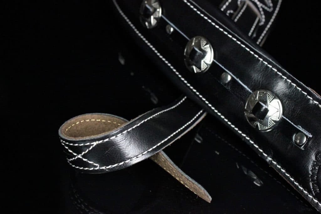 Leather Guitar Bass Strap 3.25" Concho Dual Padded Black Great American U-H106 