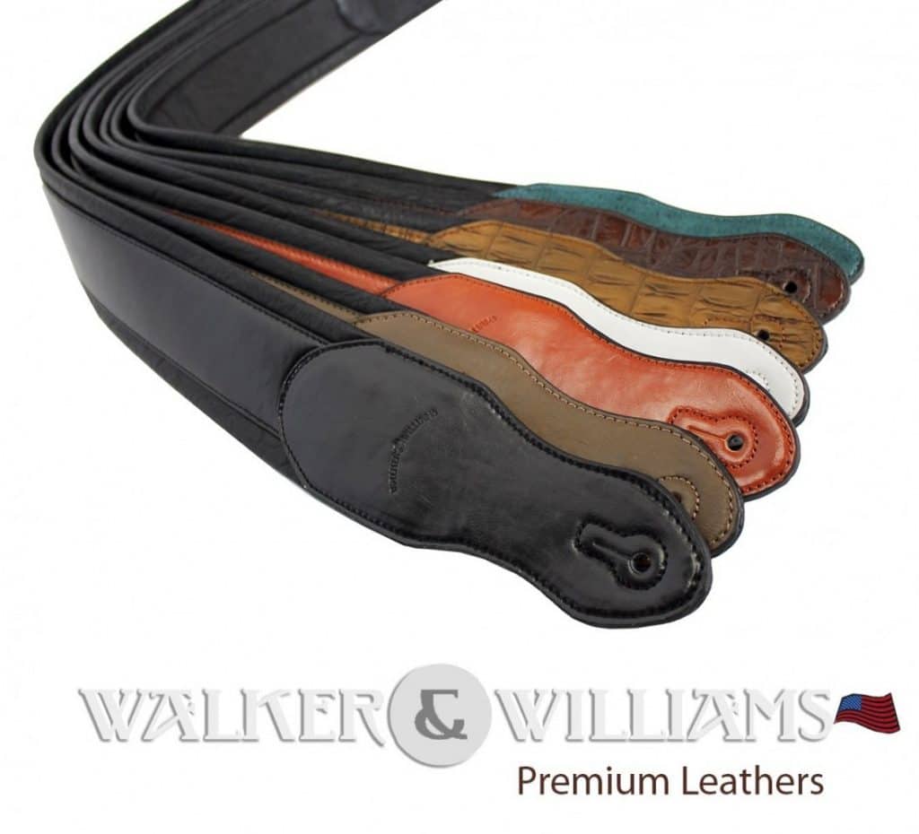 Walker & Williams G-02 Handmade Black Guitar Strap Padded Glove Leather Back | G-02-GLS-BLK