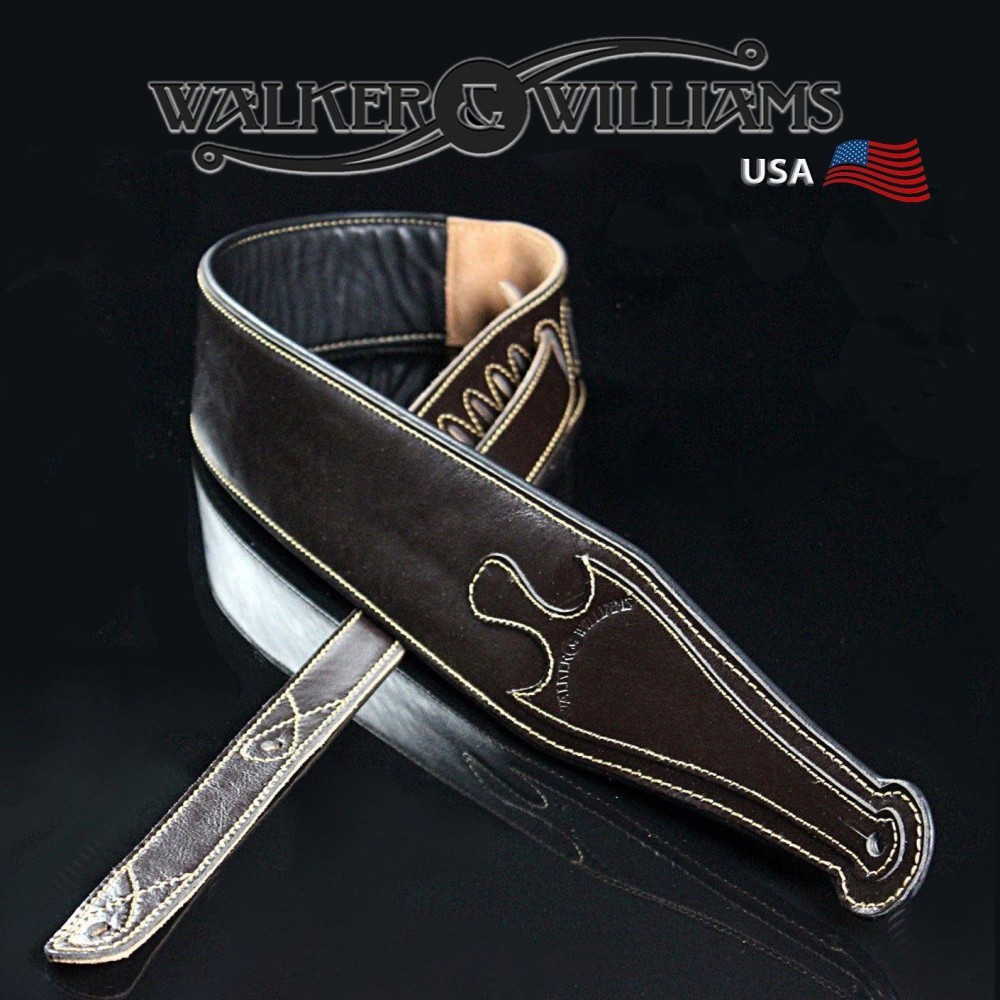 Walker & Williams C-20B Super Premium Dark Brown Padded Leather Guitar Strap 3" Wide | SKU: WW-C20-BRN