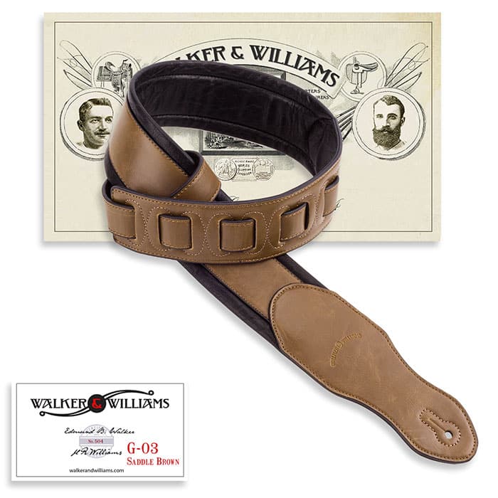 Walker & Williams G-03 Padded Saddle Brown Guitar or Bass Strap