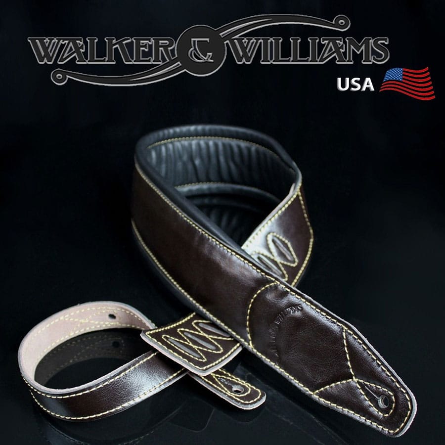 Walker & Williams C-22 Extra Wide Double Padded Premium Dark Brown Leather Guitar Strap | SKU: WW-C22-BRN