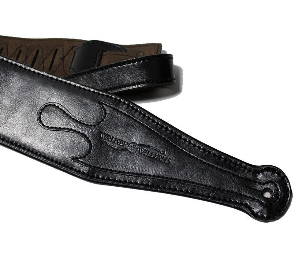 Walker & Williams C20 Super Premium Black Leather Padded Guitar Strap 3 inches wide | SKU: WW-C20-BLK