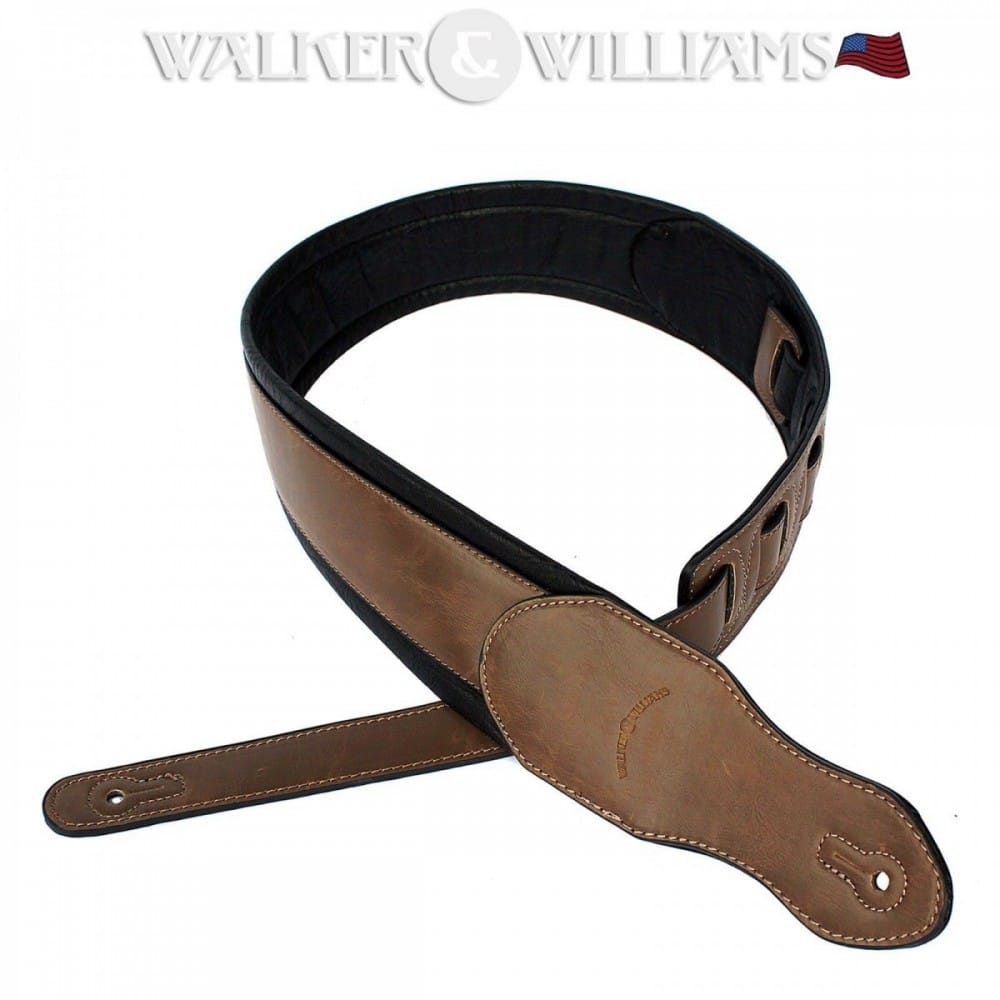 Walker & Williams G-03 Padded Dark Brown Leather Guitar/Bass Strap 2 1/2" Wide | SKU: WW-G03-DRK-BRN