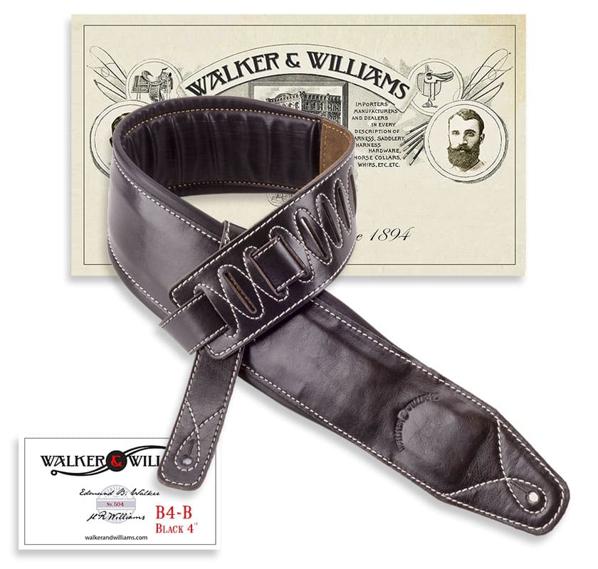 Walker & Williams B4-B Super Wide 4″ Double Padded Black Top Grain Leather Strap