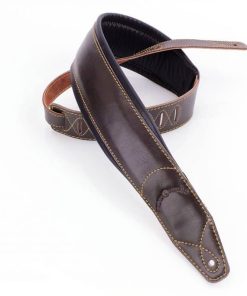 Walker & Williams C-22 Extra Wide Double Padded Premium Dark Brown Leather Guitar Strap