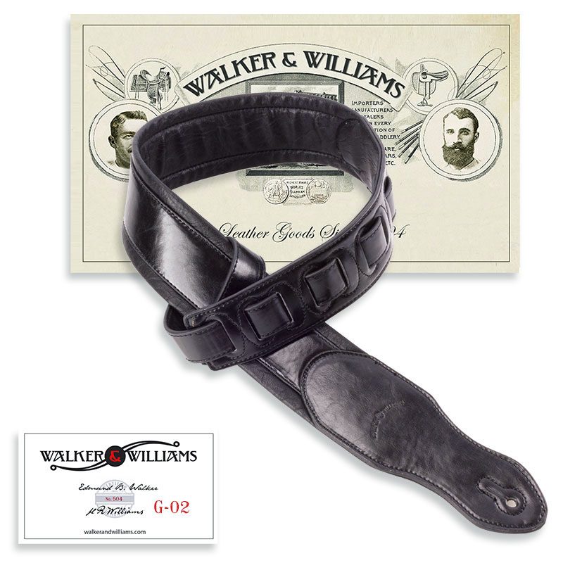 Walker & Williams G-02 Gloss Black Guitar Strap with Padded Glovesoft Back
