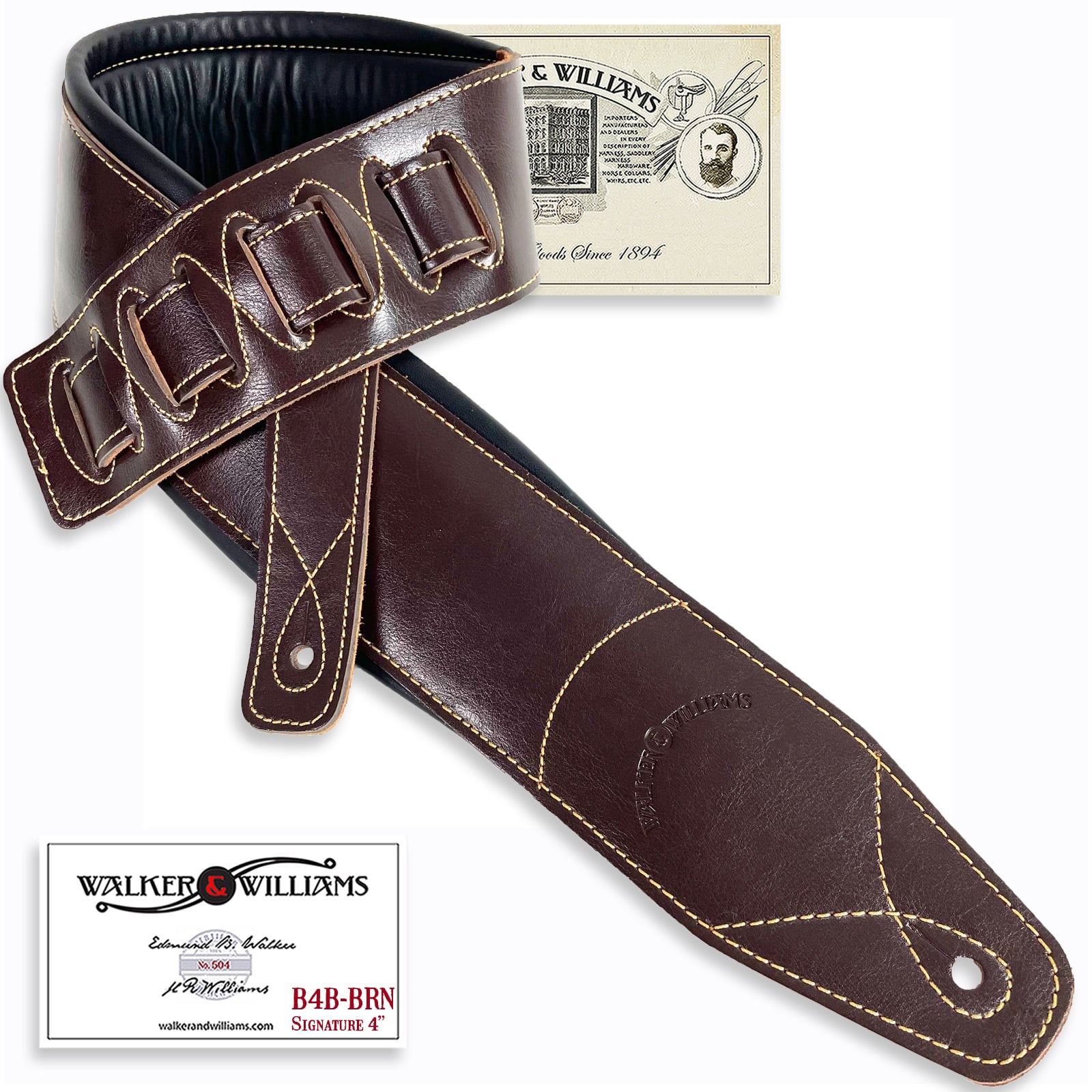 B-4B Super Wide 4″ Double Padded Classic Black Signature Grain Leather Strap  – Walker & Williams