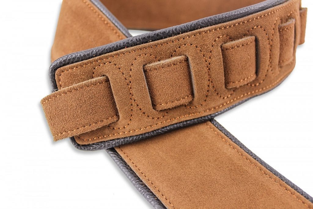 LS-516 Cappuccino Brown Suede Guitar Strap with Black Piping
