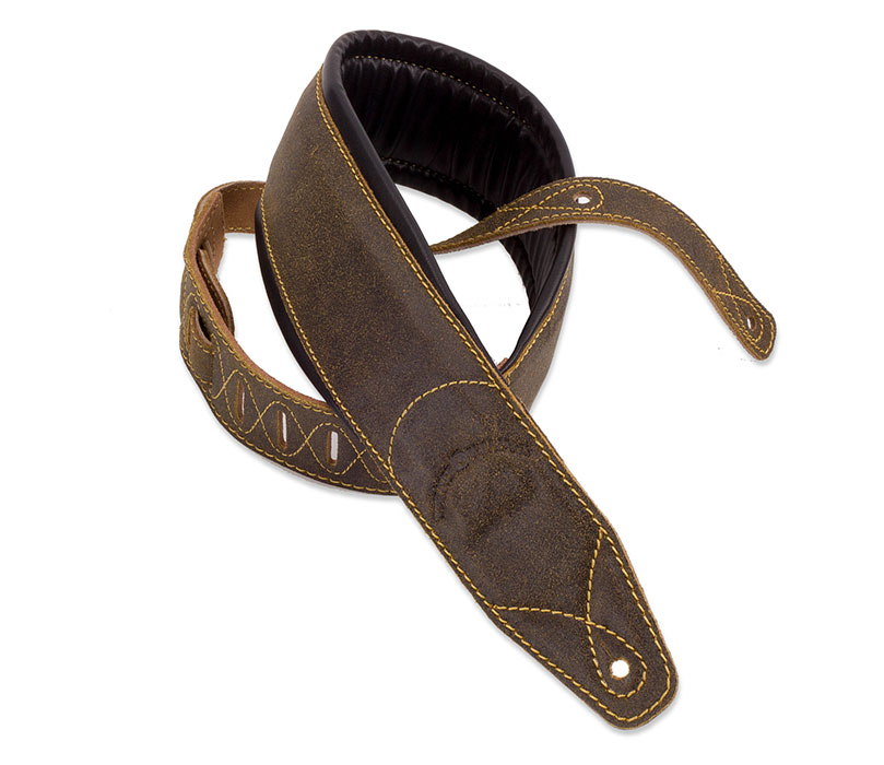 Walker & Williams C-22 Extra Wide Double Padded Premium Dark Brown Distressed Leather Guitar Strap