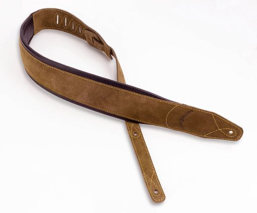 Walker & Williams C-22 Extra Wide Double Padded Premium Brown Boot Suede Leather Guitar Strap