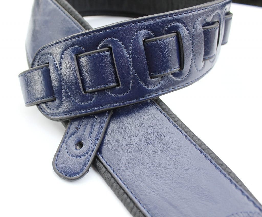 Walker & Williams G-25 Handmade Navy Blue Guitar Strap with Padded Glove Leather Back