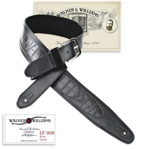 Walker & Williams LS-16 Premium Black Lizard Top Grain Leather Guitar Strap