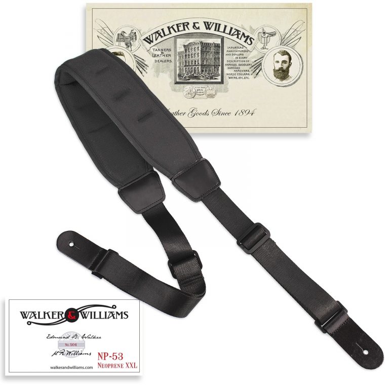 Walker & Williams G-15 Guitar Strap - 3" Wide Black With Padded Glove Leather Back