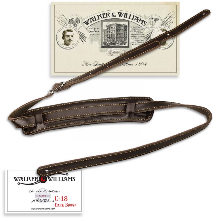 thumbnail image 2 of Walker & Williams KB-02-BRN Rustic Brown Leather Guitar Strap – Padded – Skull & Cross Design 2 of 6