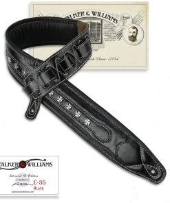 Walker & Williams C-35 Black Premium Leather with Studs Double Padded Strap