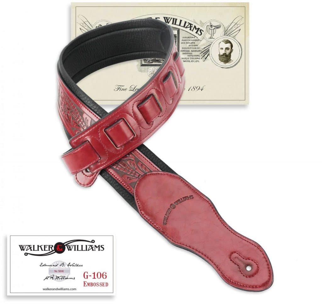 Walker & Williams G-116 Deep Red with Embossed Tooling & Padded Glovesoft Back