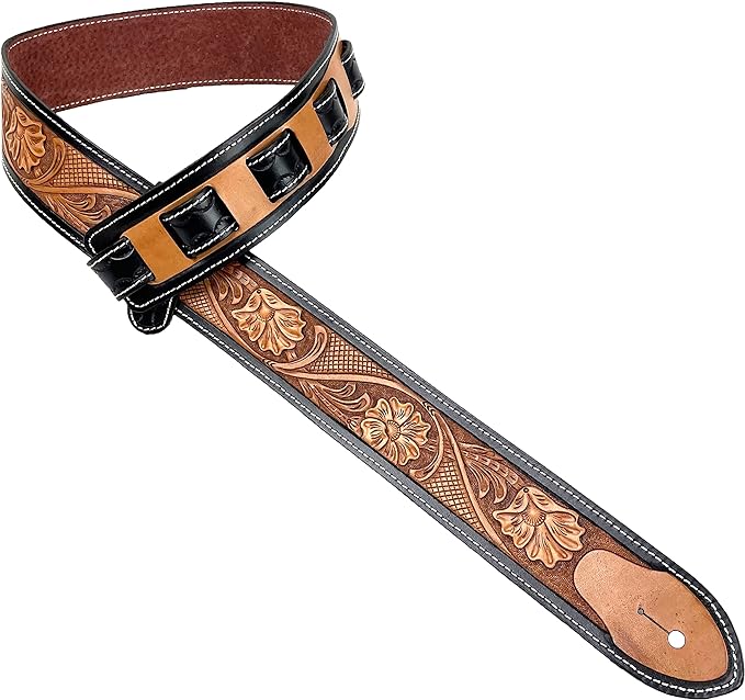 LC-17 100% Hand Made Premium Leather Guitar Strap with Hand Tooled