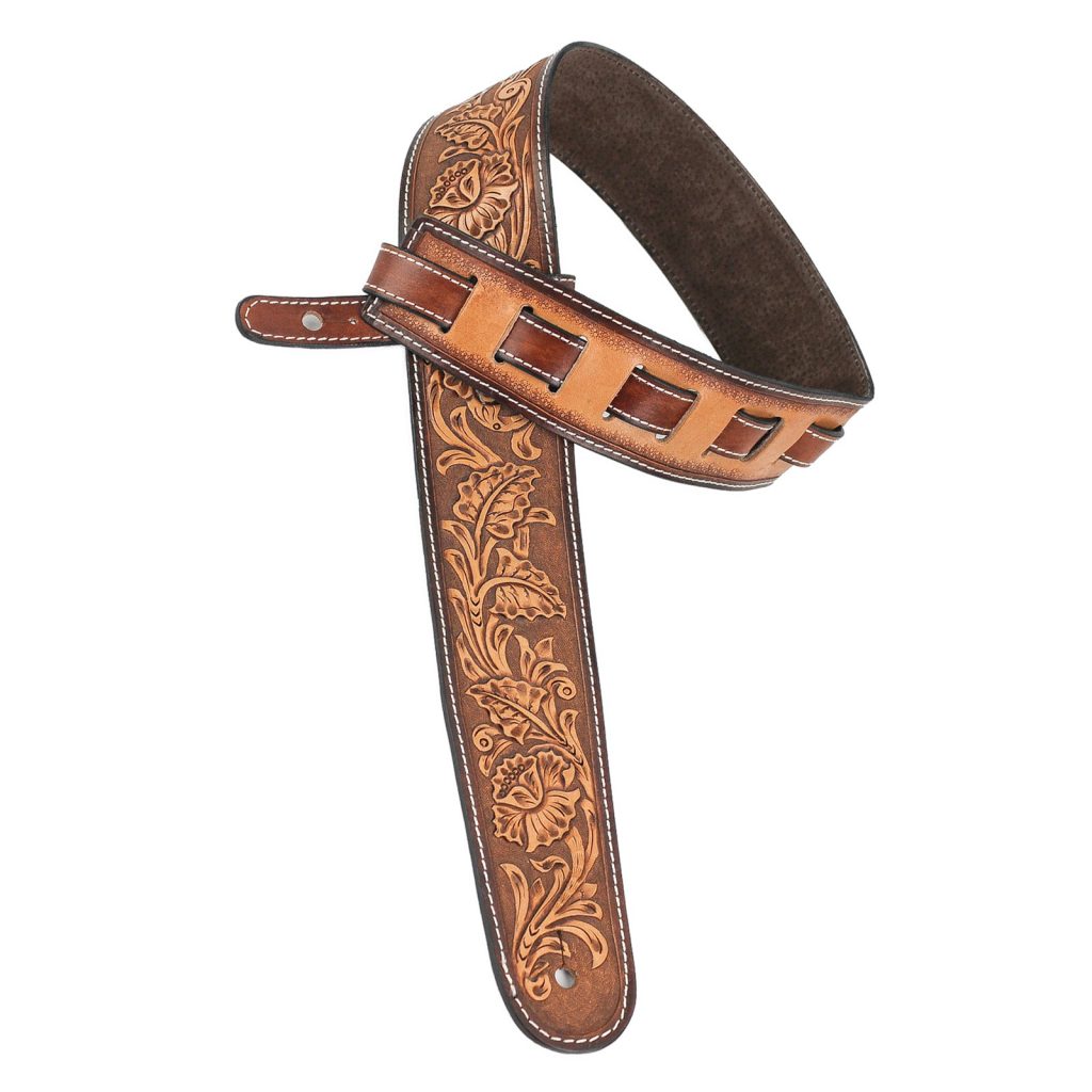 Custom Leather Guitar Strap, Deluxe Hand Tooled Basket Weave