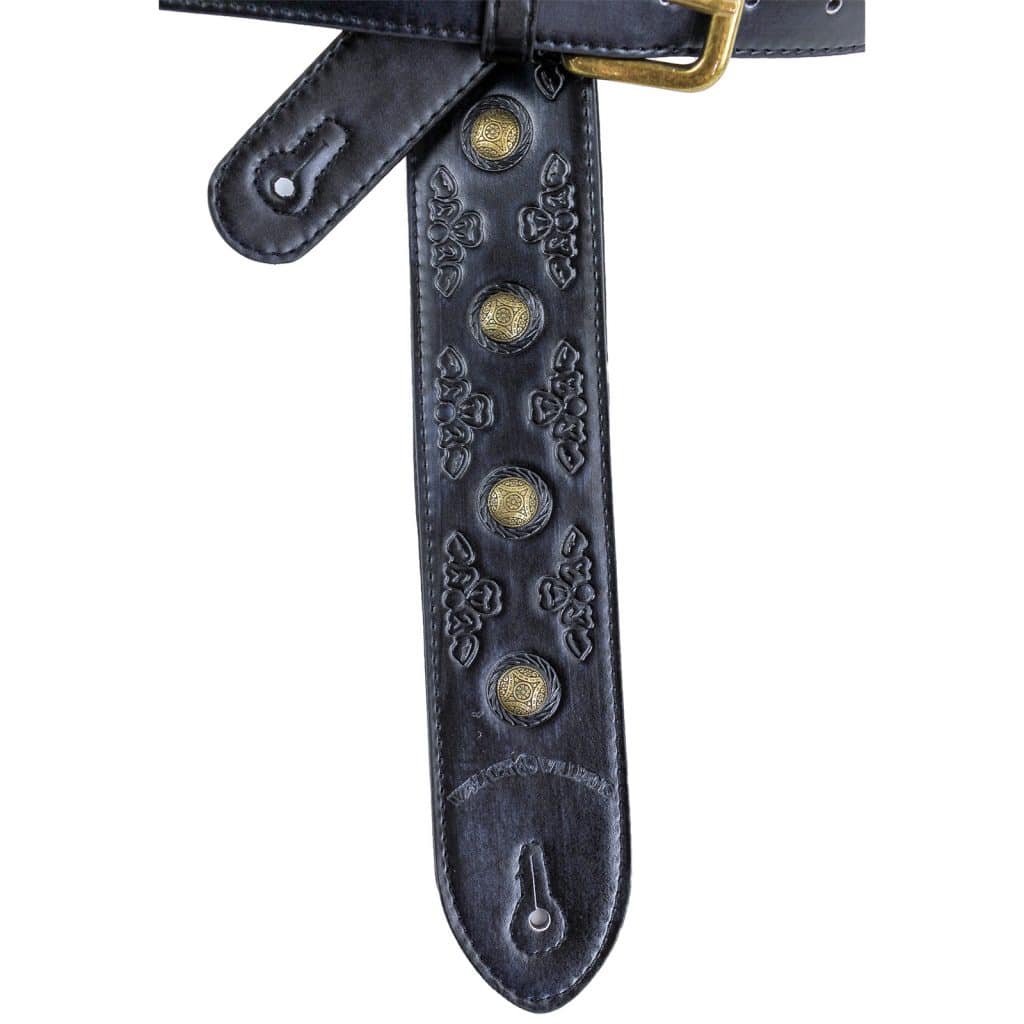 thumbnail image 2 of Walker & Williams GE-211 Antique Mahogany Leather Guitar Strap - Norse Tooling & Nailhead Studs 2 of 3