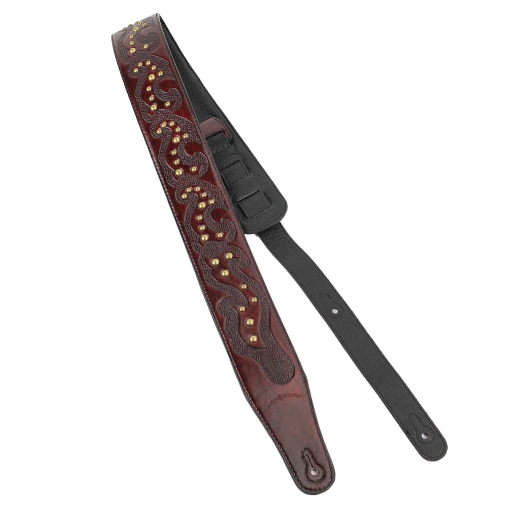 Walker & Williams GE-211 Antique Mahogany Leather Guitar Strap – Norse Tooling & Studs
