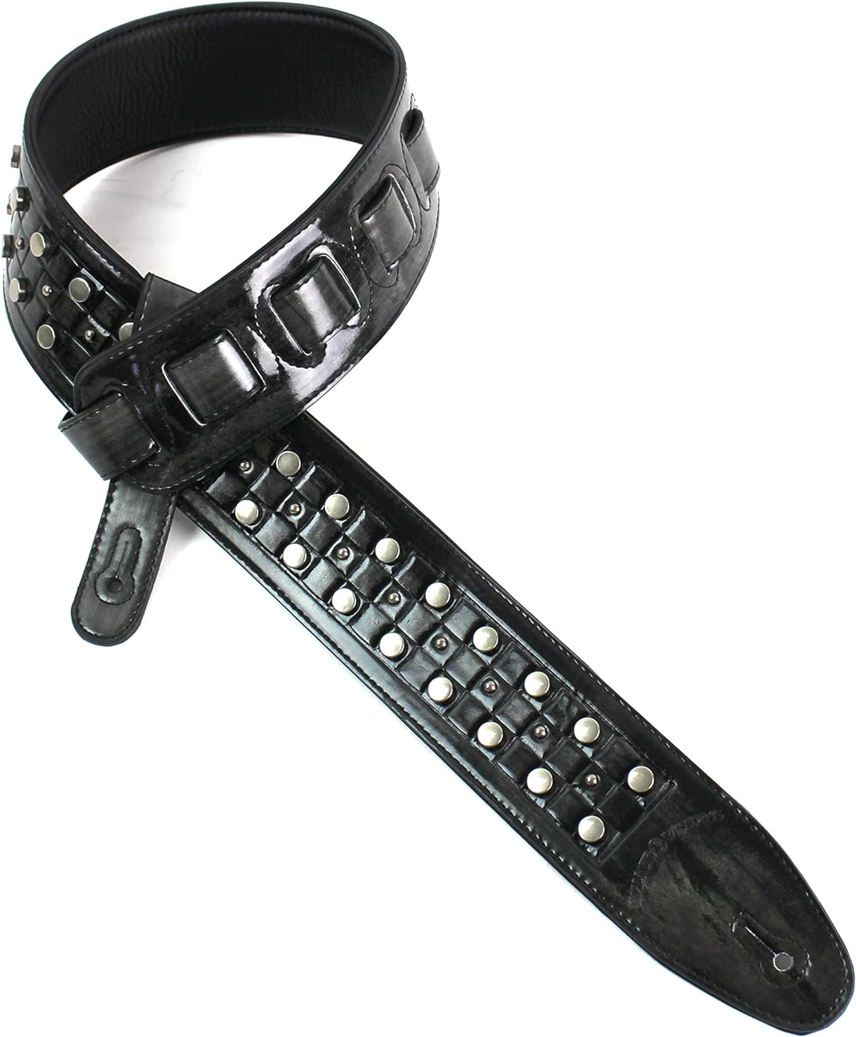 thumbnail image 2 of Walker & Williams DLX-215 Padded Leather Strap - Antiqued Black With Metal Studs, 2.5" Wide 2 of 13