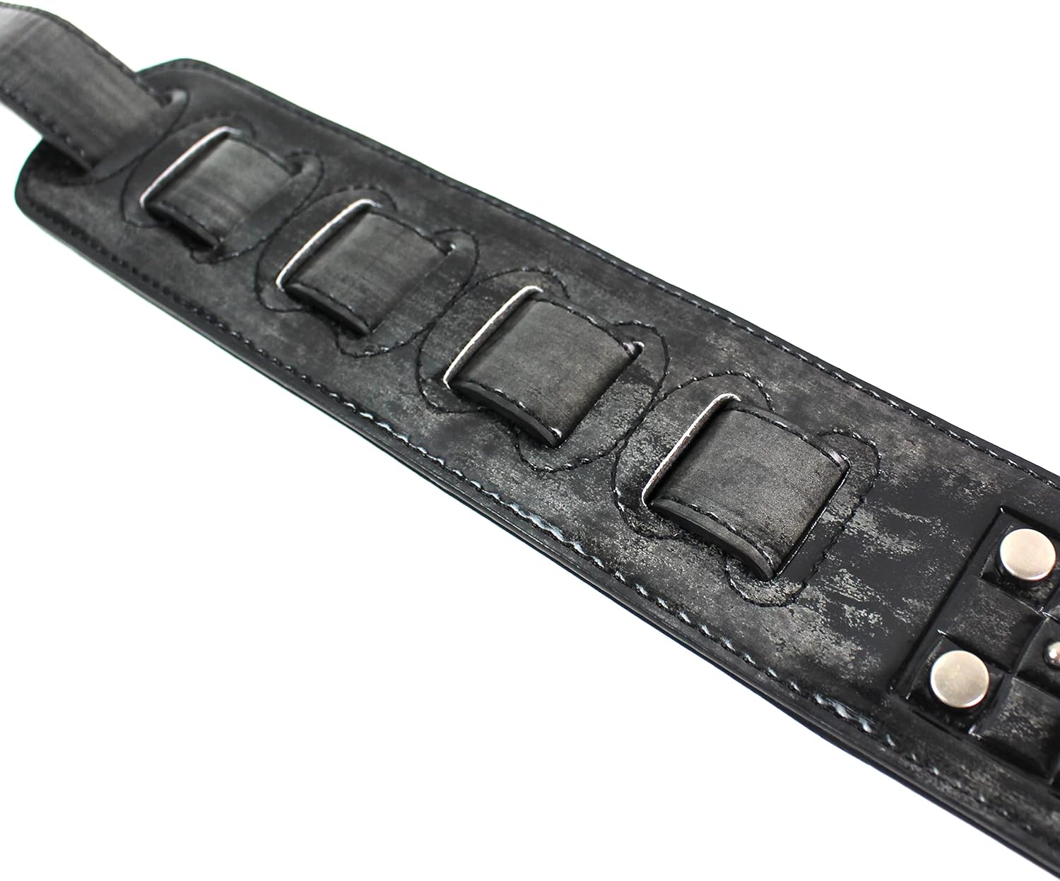 thumbnail image 2 of Walker & Williams DLX-215 Padded Leather Strap - Antiqued Black With Metal Studs, 2.5" Wide 2 of 13