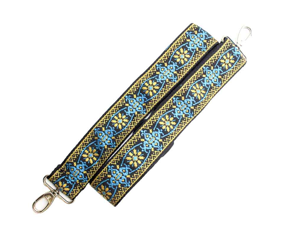 HP-29-MET Woven Vintage Guitar Style Crossbody Purse Strap Blue and Gold &  Brushed Crome Slider