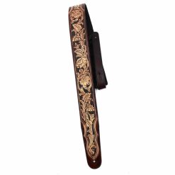 thumbnail image 2 of Walker & Williams KB-02-BRN Rustic Brown Leather Guitar Strap – Padded – Skull & Cross Design 2 of 6