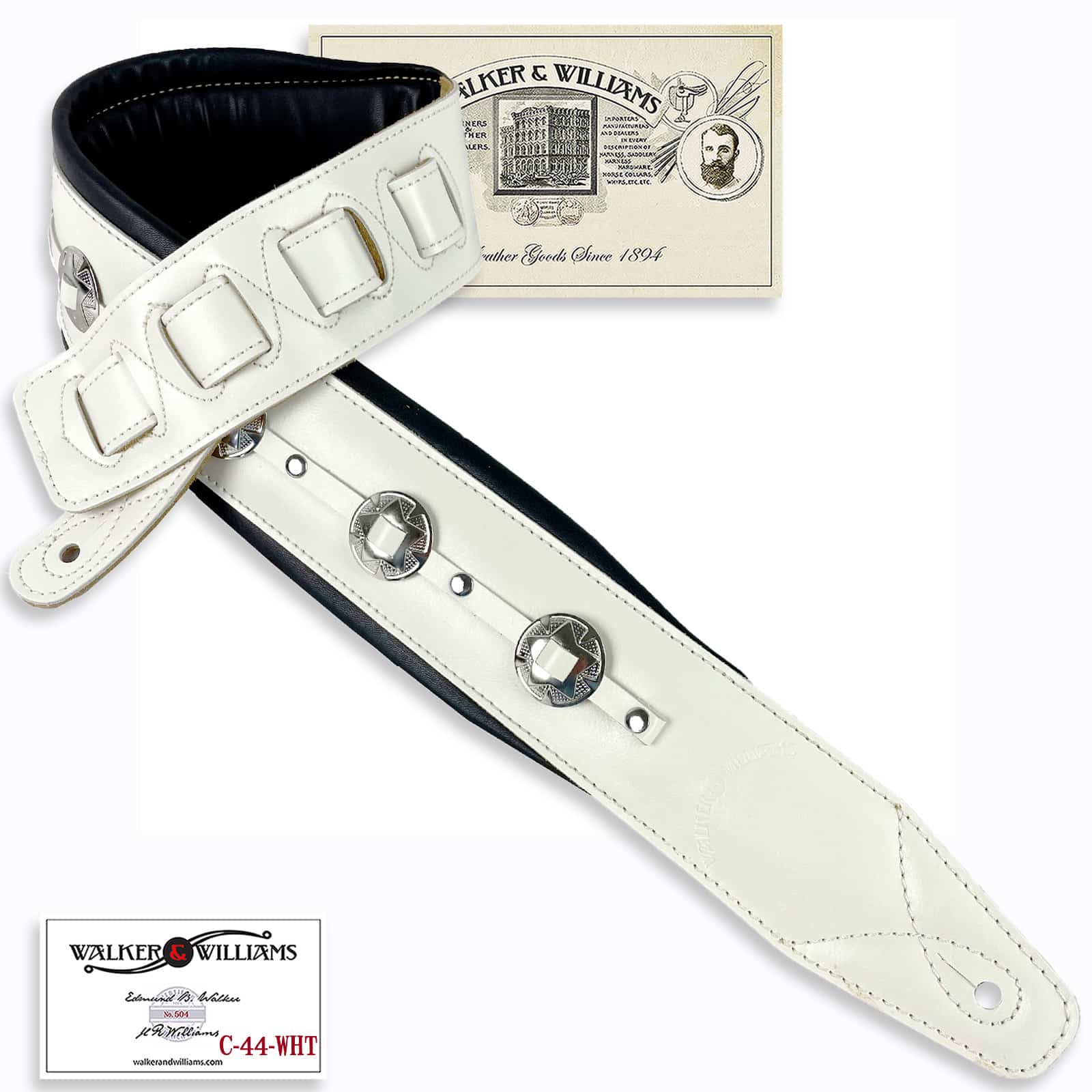 C-44-WHT Double Padded Premium Aged White Signature Leather Strap with  Conchos