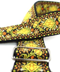 H-03-MET Vintage Series Yellow & Orange Mandala Woven Guitar Strap with  Chrome Hardware & Leather Ends