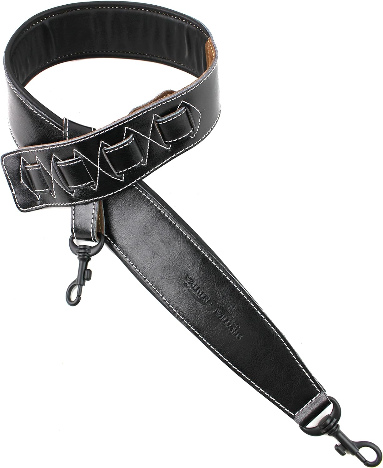 BS-74-BLK Premium Gloss Black Leather Double Padded Clip Style Banjo Strap  – Walker & Williams