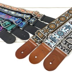 Walker & Williams G-974 Dark Grey Embossed Padded Leather Guitar Strap – 2.5" Wide, USA Made