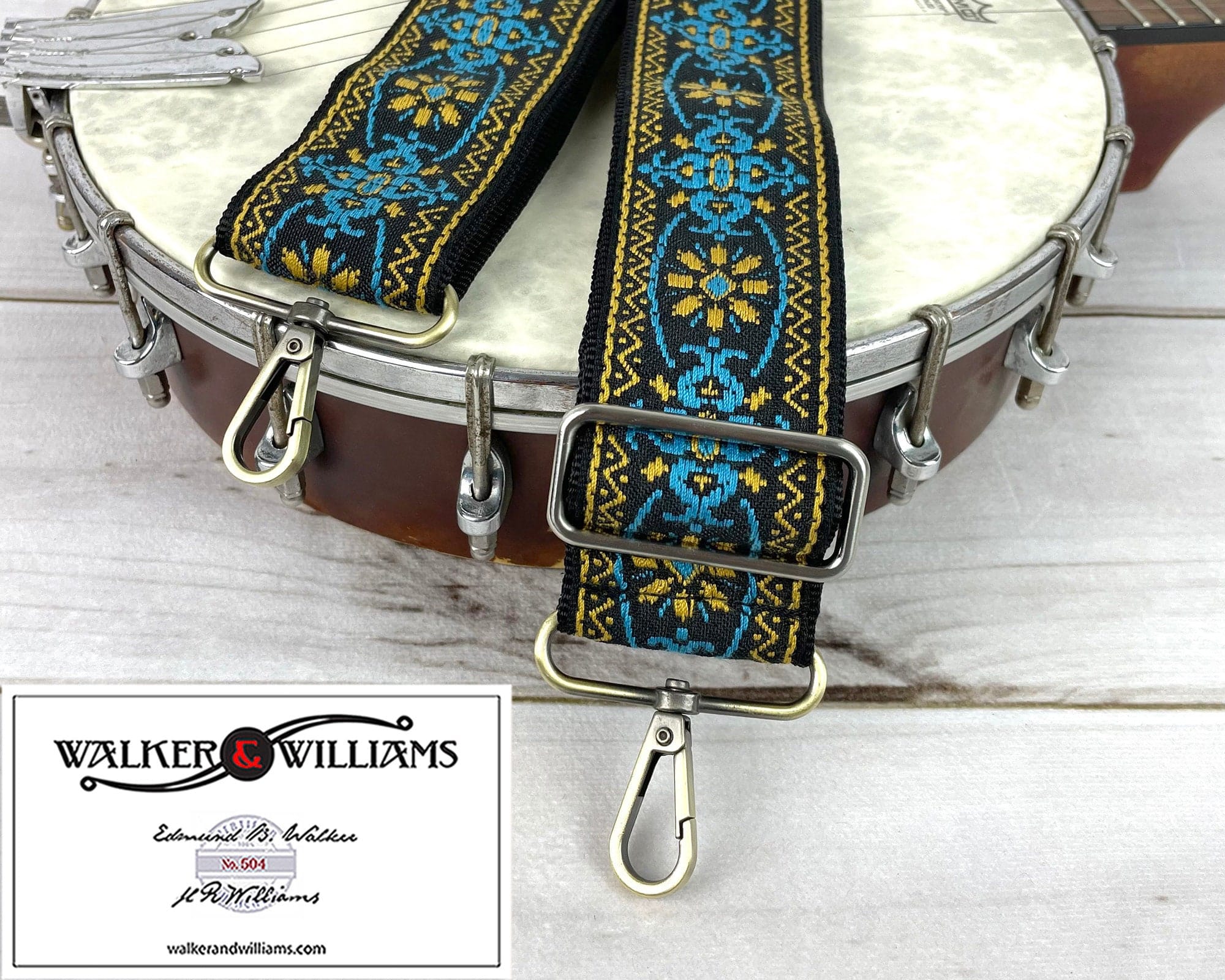 HBAN-01 Vintage Series Blue & Gold Mandala Woven Banjo Strap With