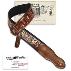 thumbnail image 2 of LIF-03 Weathered Dark Brown Padded Leather Strap With Traditional Live Oak Tooling - Walker And Williams 2 of 14