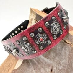 OOAK-0081 Premium Grain Leather Dog Collar With Aged Nickel Studs & Rivets
