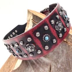 OOAK-0085 Premium Grain Lather Dog Collar With Brushed Red Finish